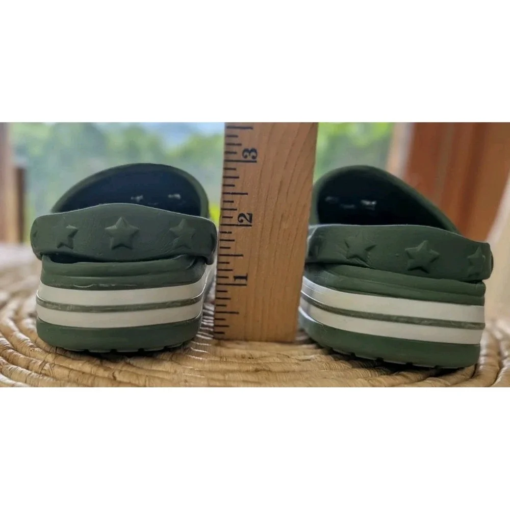 Khaki Slip-On Clogs Solid Round Toe Strap Accent Size 7 Unisex Dinosaur Charm